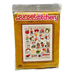 Sunset Stitchery My ABCs Sampler Sewing Kit Embroidery 16x20  Vintage New Sealed